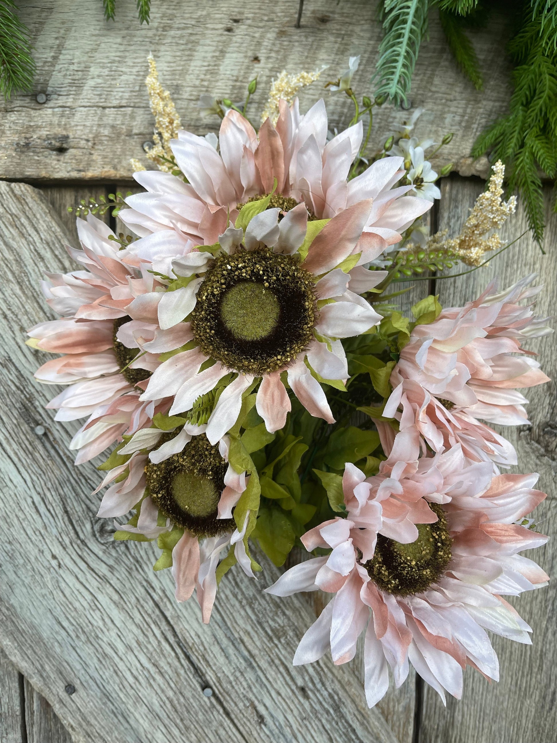 21" Pink Sunflower Bush, Artificial Sunflower Bush, Pink Sunflowers