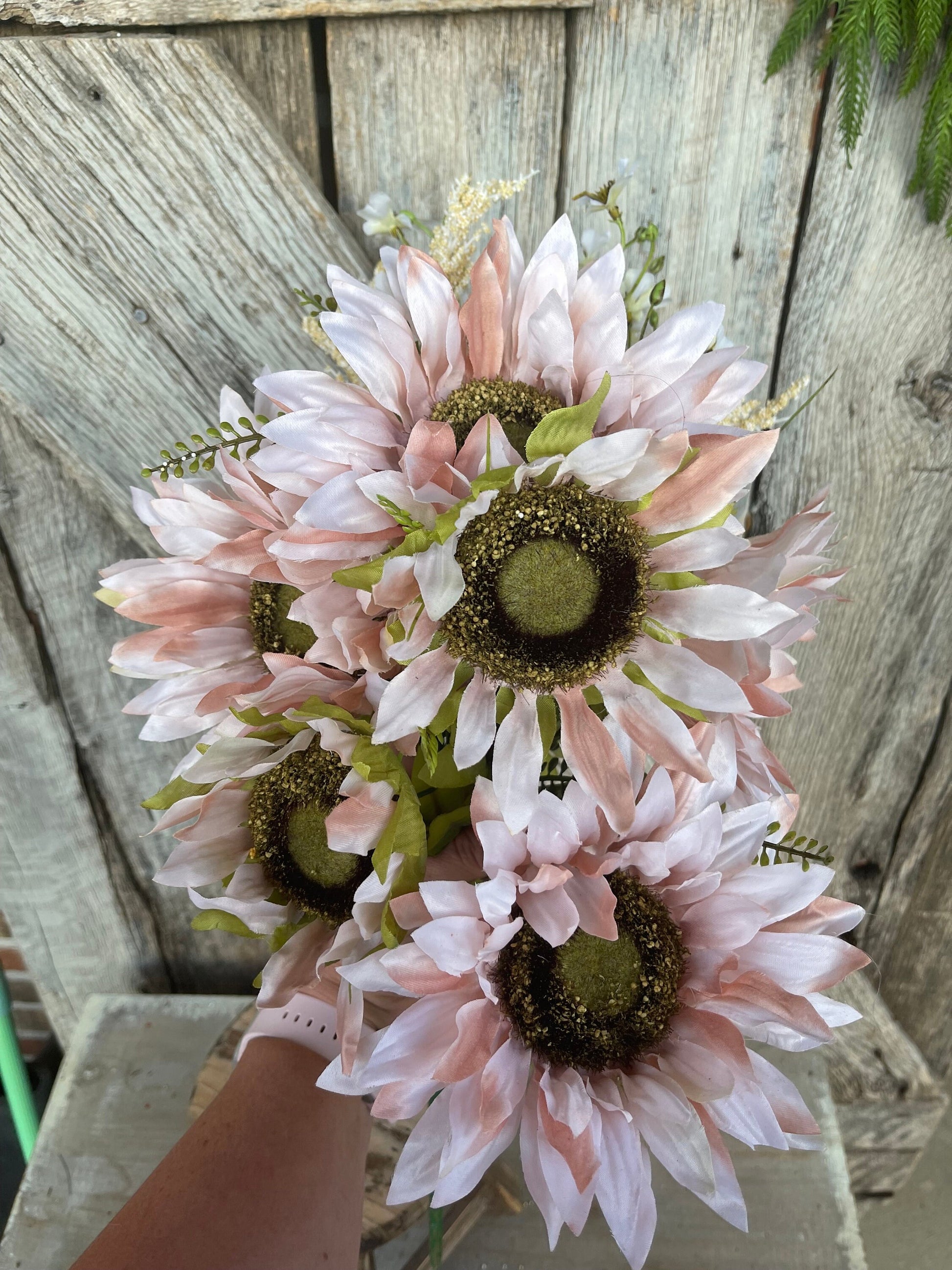 21" Pink Sunflower Bush, Artificial Sunflower Bush, Pink Sunflowers