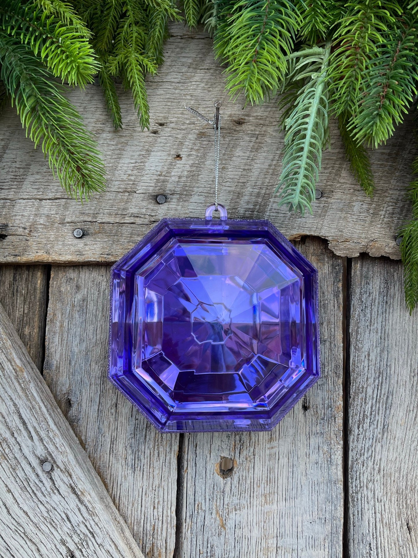 8" Lavender Purple Square Jewel, Christmas Jewel Ornament, AMETHYST Gem Ornament