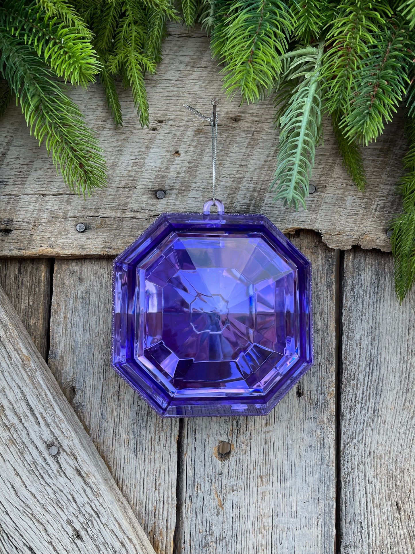 8" Lavender Purple Square Jewel, Christmas Jewel Ornament, AMETHYST Gem Ornament