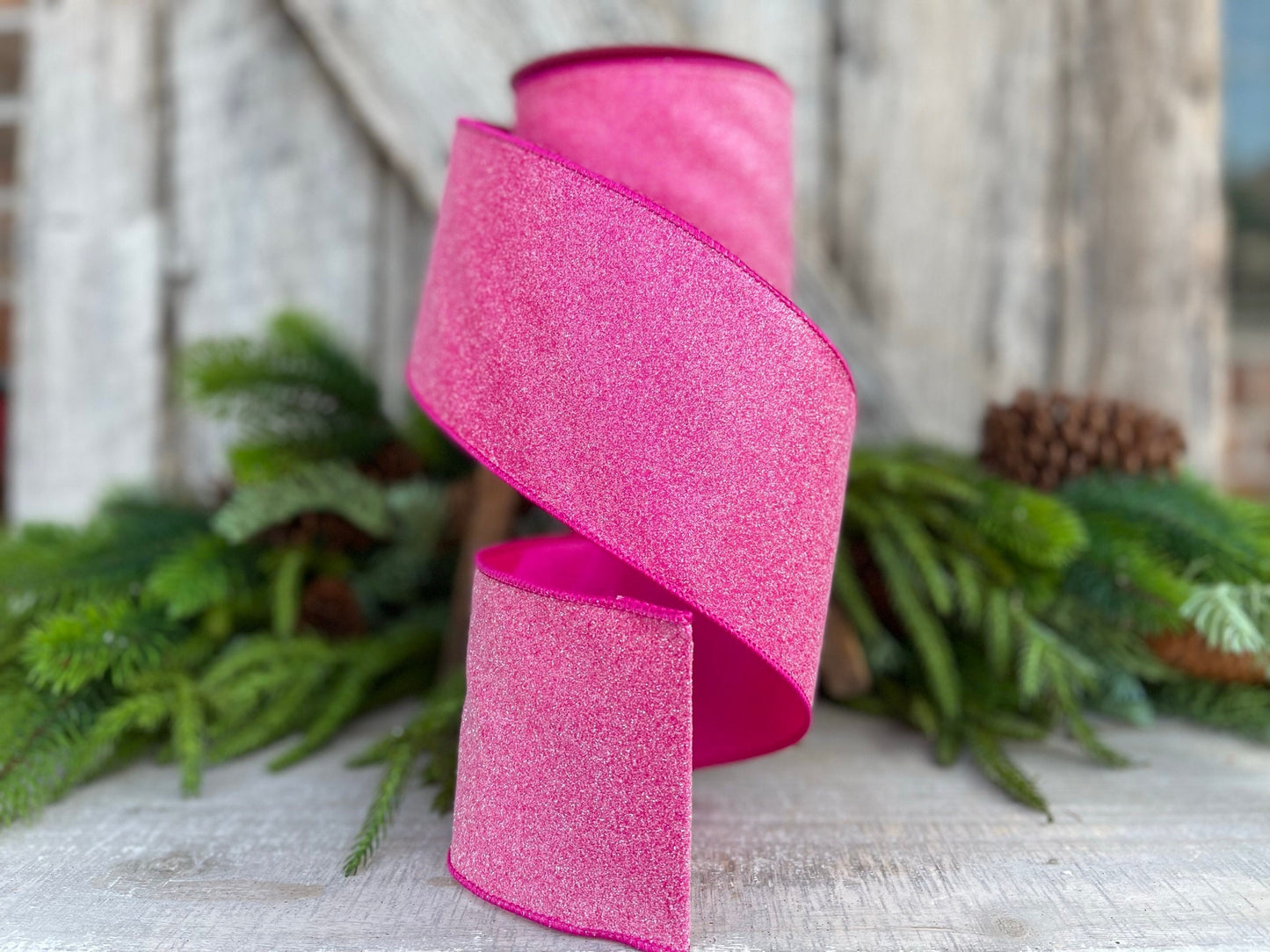 4" Hot Pink sugar candy ribbon, Farrisilk Ribbon, Wired Ribbon