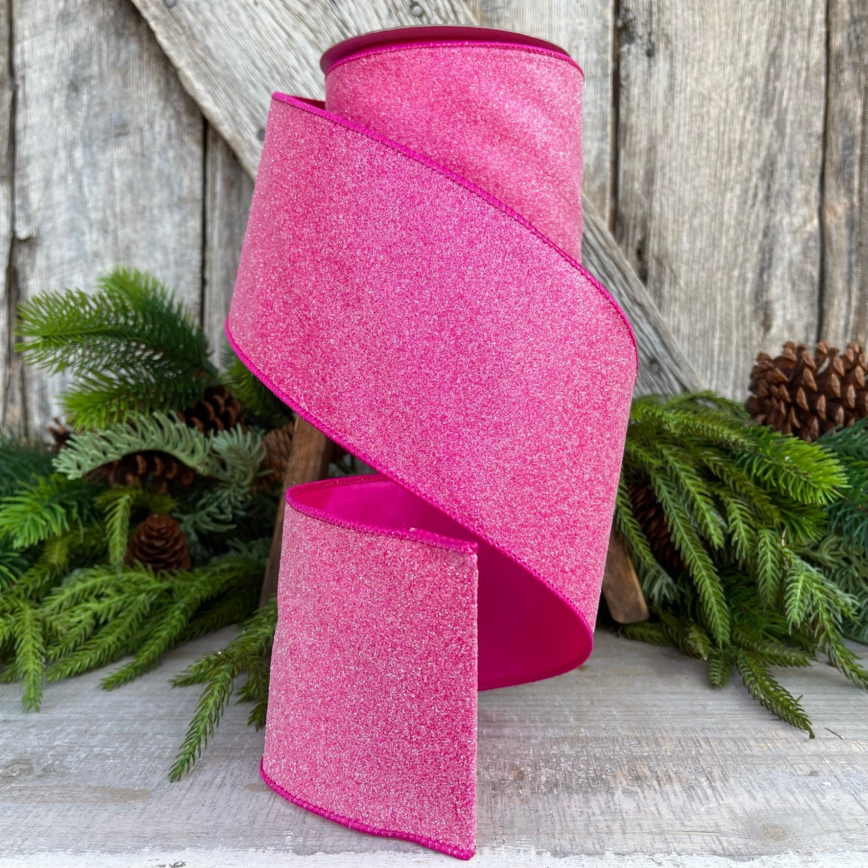 4" Hot Pink sugar candy ribbon, Farrisilk Ribbon, Wired Ribbon