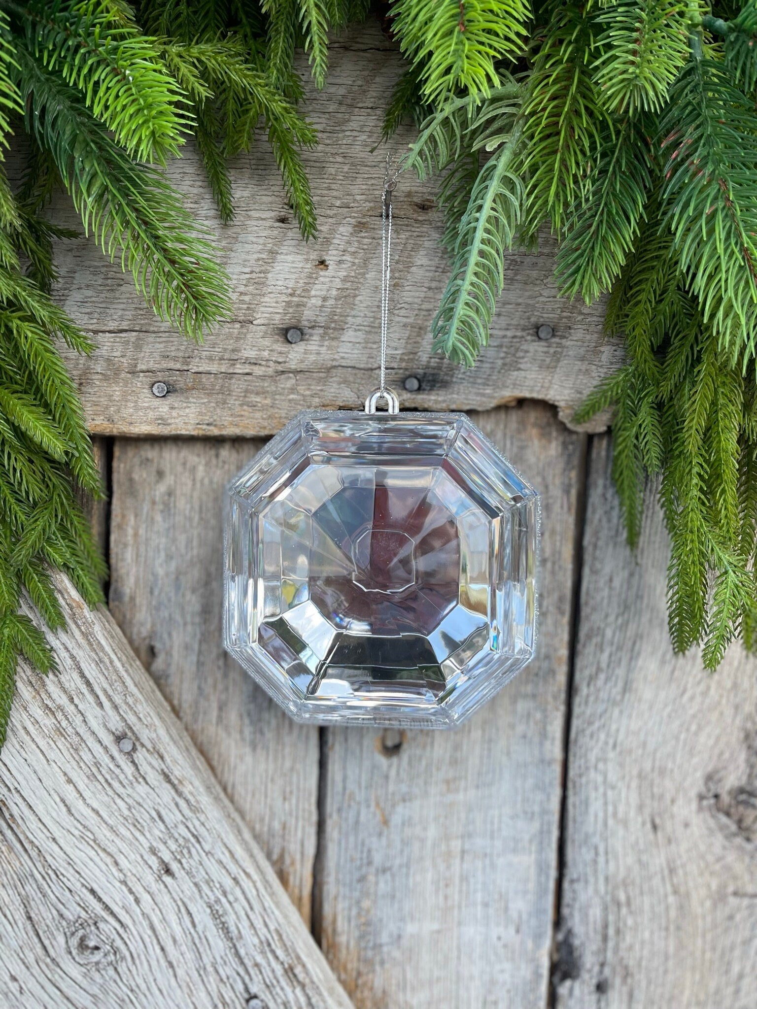 6" Clear Square Jewel, Christmas Jewel Ornament, Crystal Clear Gem Ornament