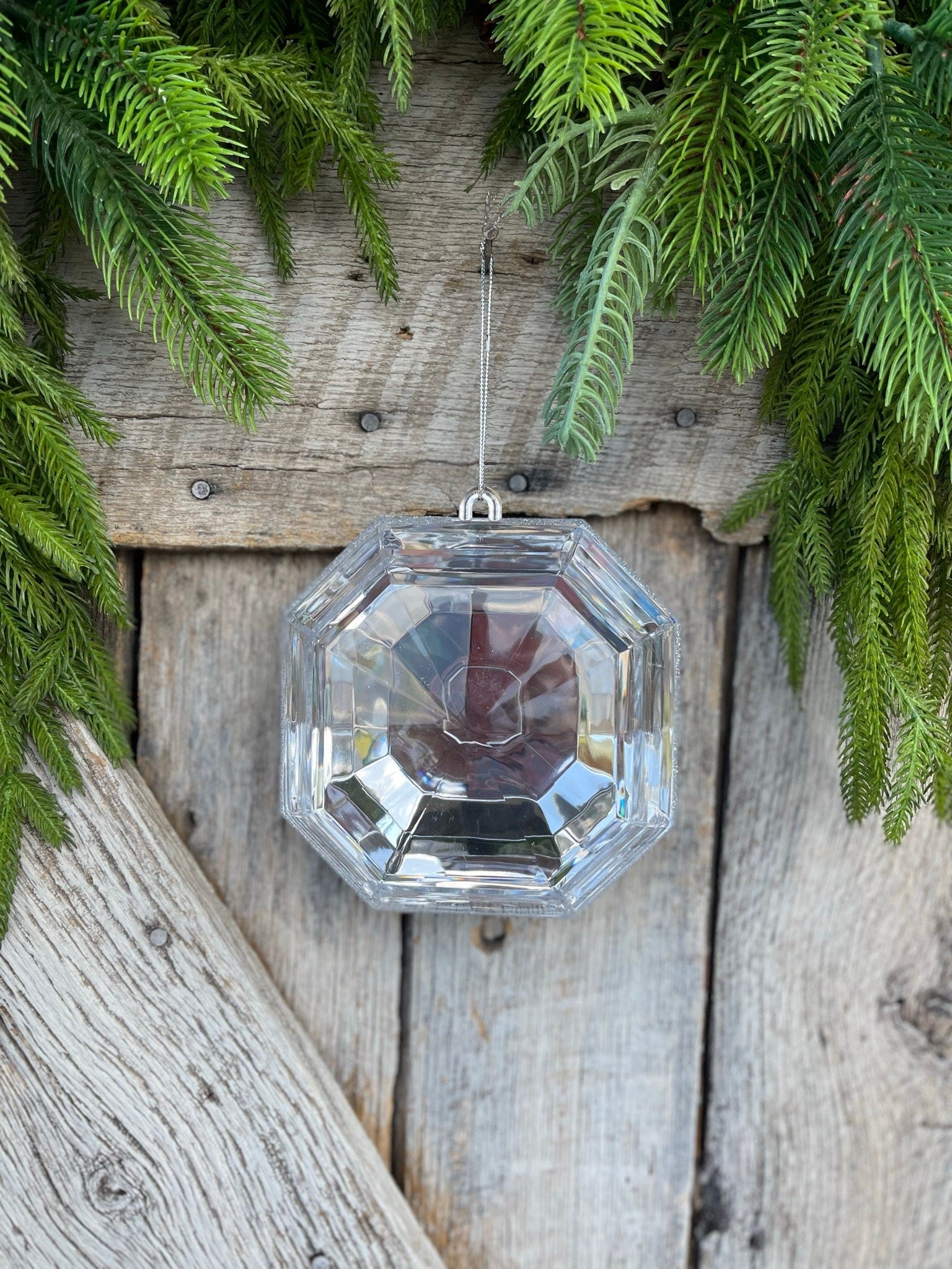 6" Clear Square Jewel, Christmas Jewel Ornament, Crystal Clear Gem Ornament, Christmas Ornament, Clear Diamond Christmas Ornament, Farrisilk