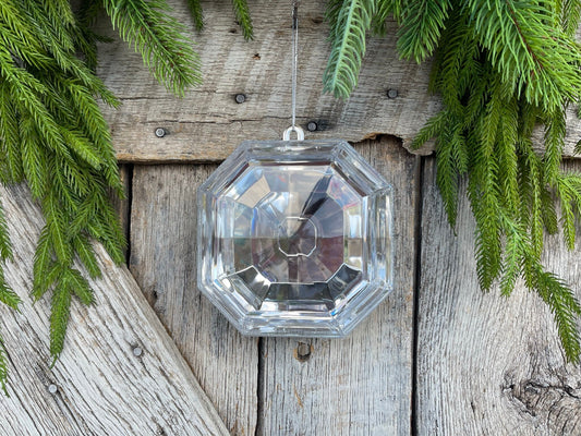 6" Clear Square Jewel, Christmas Jewel Ornament, Crystal Clear Gem Ornament, Christmas Ornament, Clear Diamond Christmas Ornament, Farrisilk