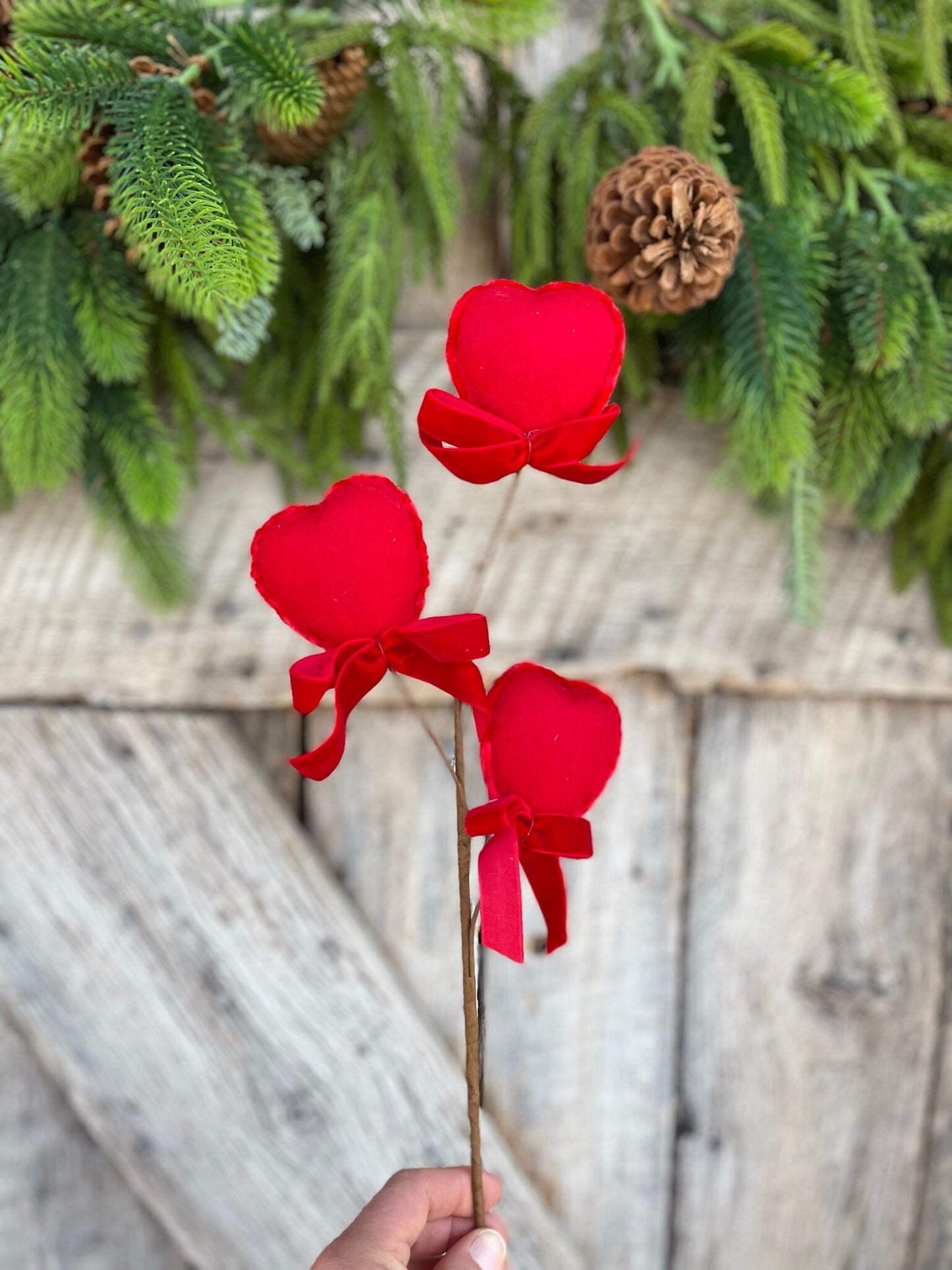 21" FELT HEART PICK, Red Heart Spray, Valentine Spray