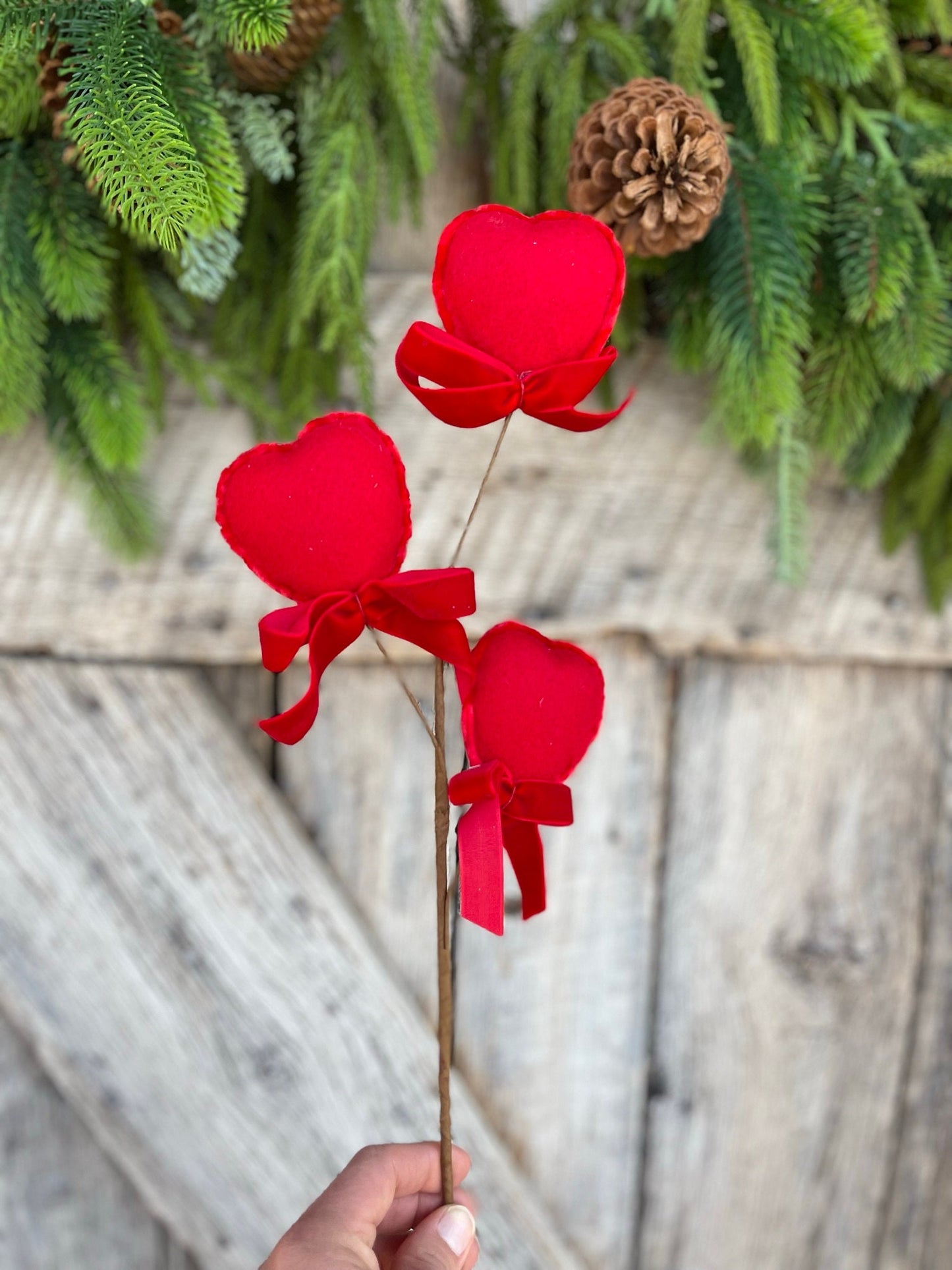 21" FELT HEART PICK, Red Heart Spray, Valentine Spray