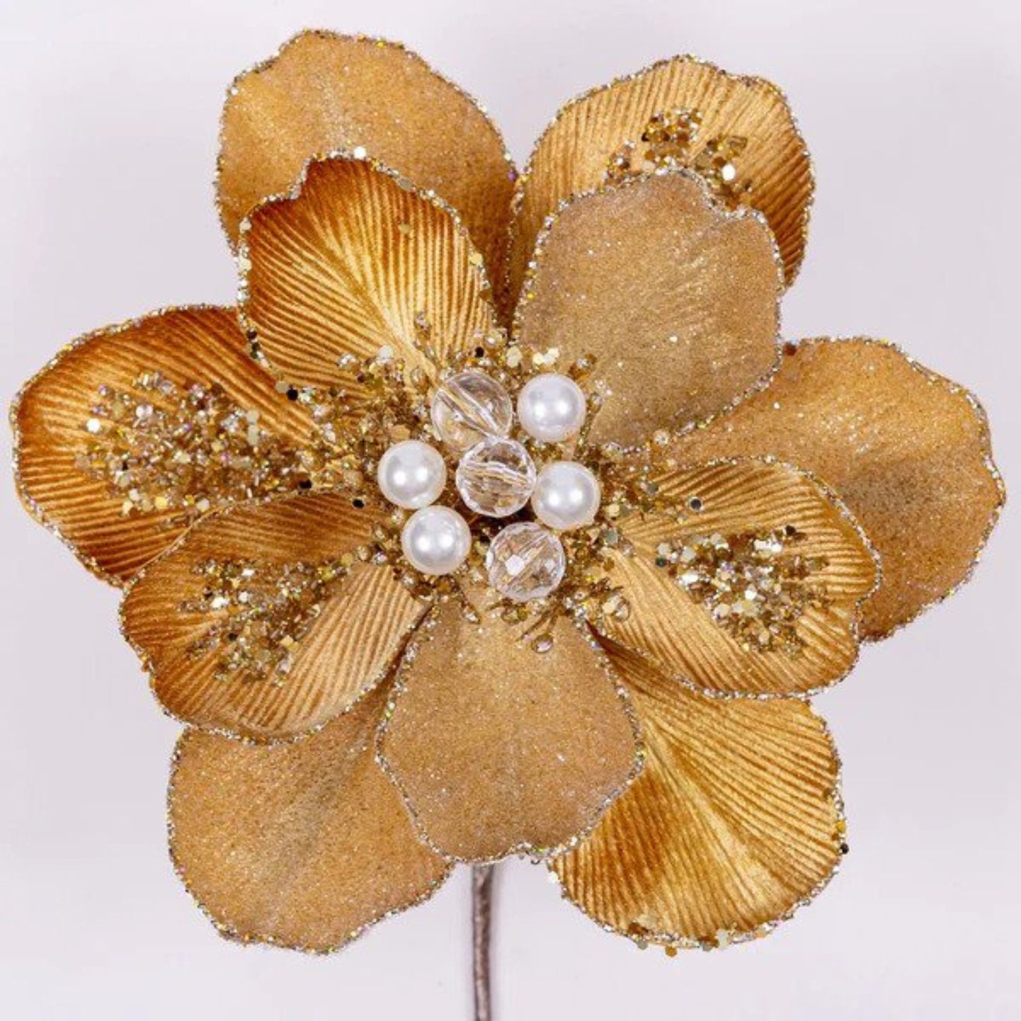 7" Gold Magnolia Clip, Farrisilk Magnolia, Gold Christmas Magnolia