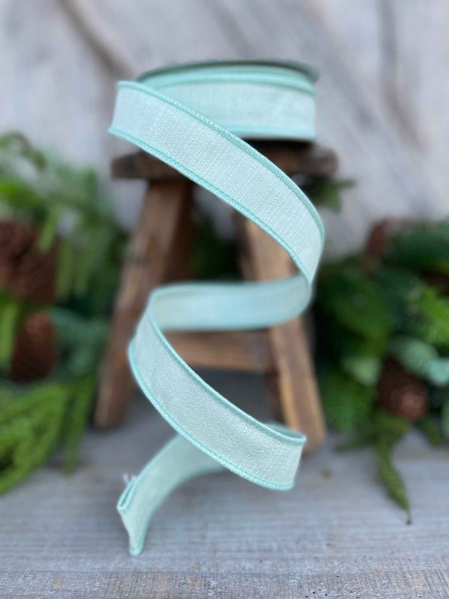 1" Sage Green Ribbon, Farrisilk Shabby Silk, 1 inch ribbon