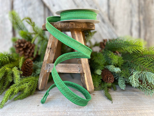 7/8" Emerald Green Dupioni Ribbon, Wired Ribbon