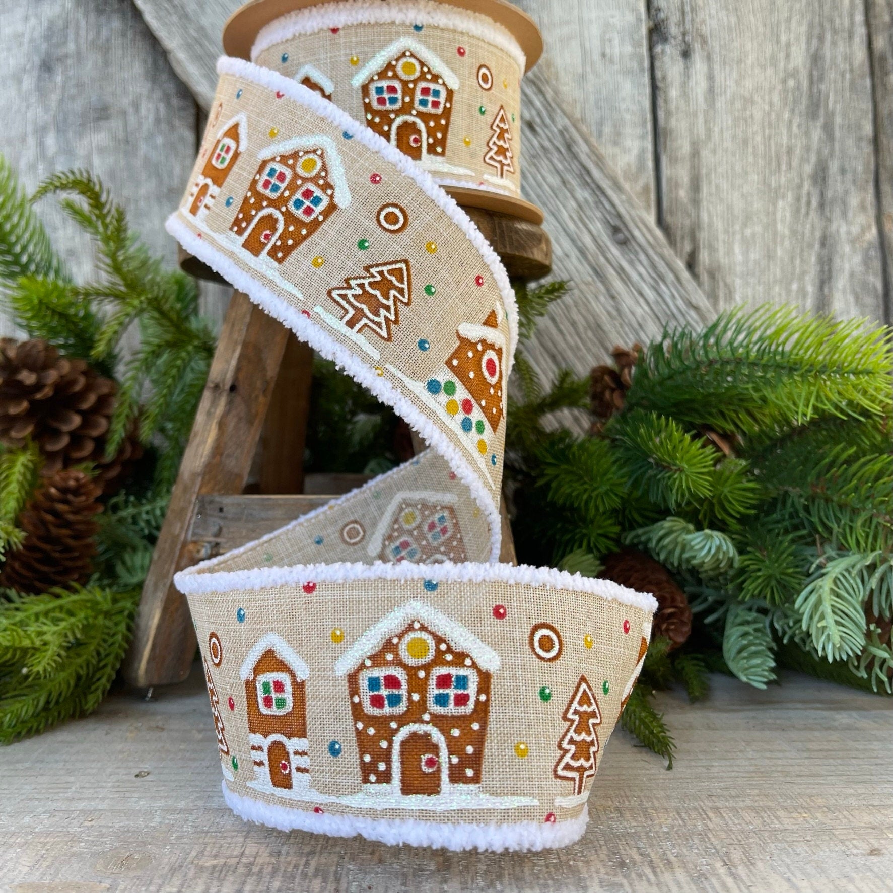 2.5" Gingerbread ribbon, Christmas ribbon