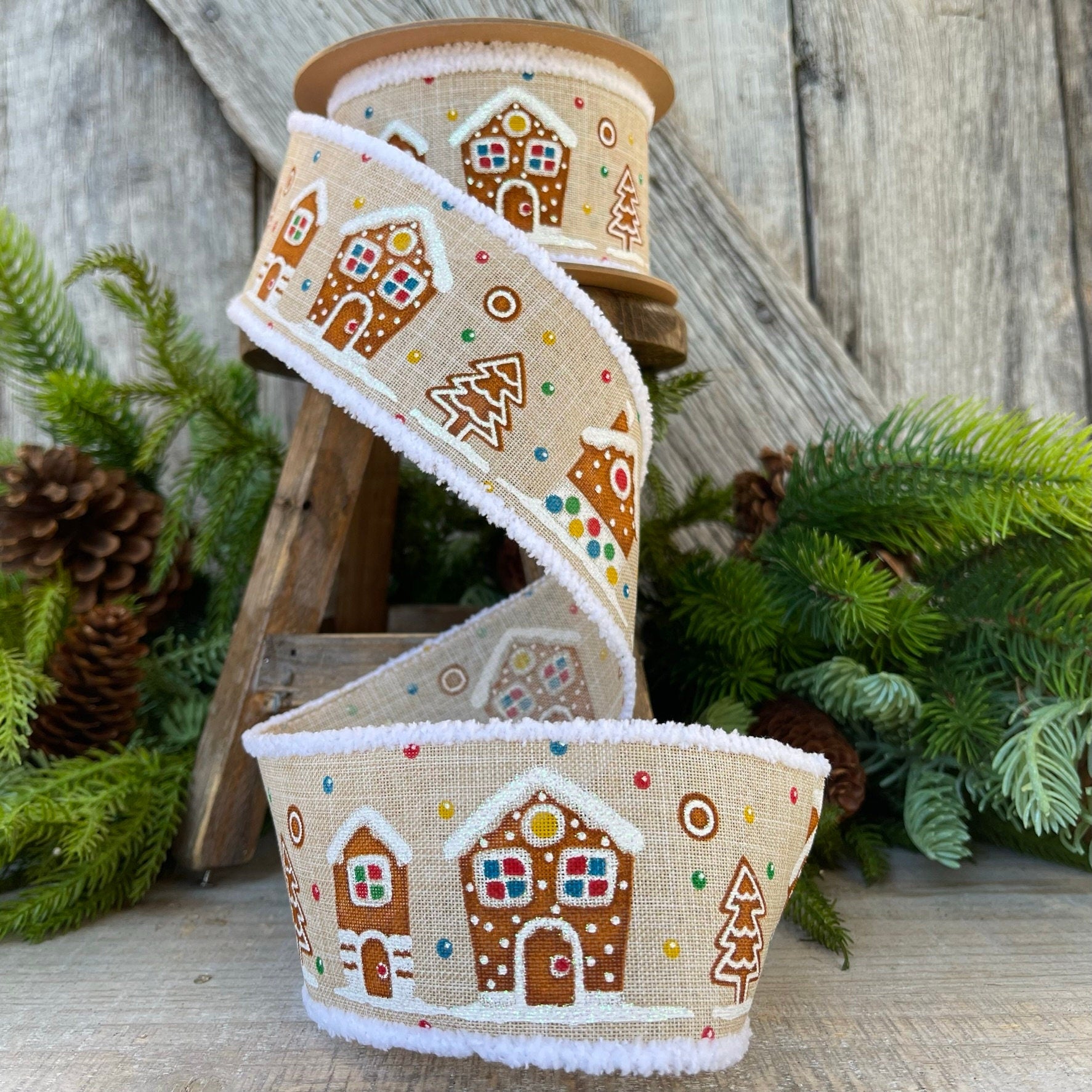 2.5" Gingerbread ribbon, Christmas ribbon