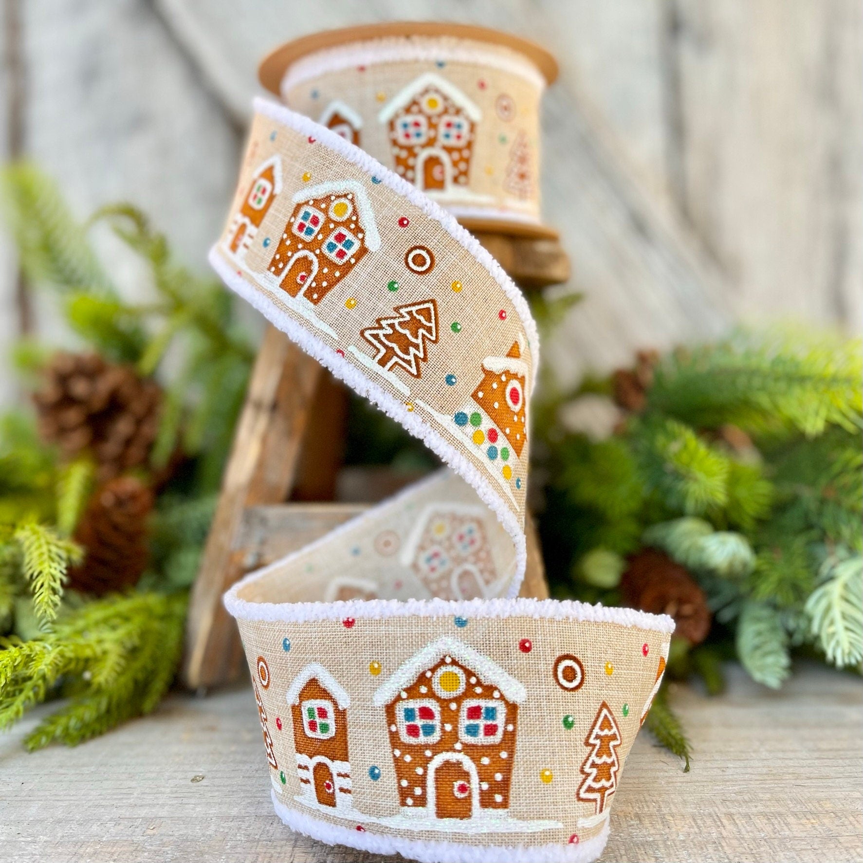 2.5" Gingerbread ribbon, Christmas ribbon