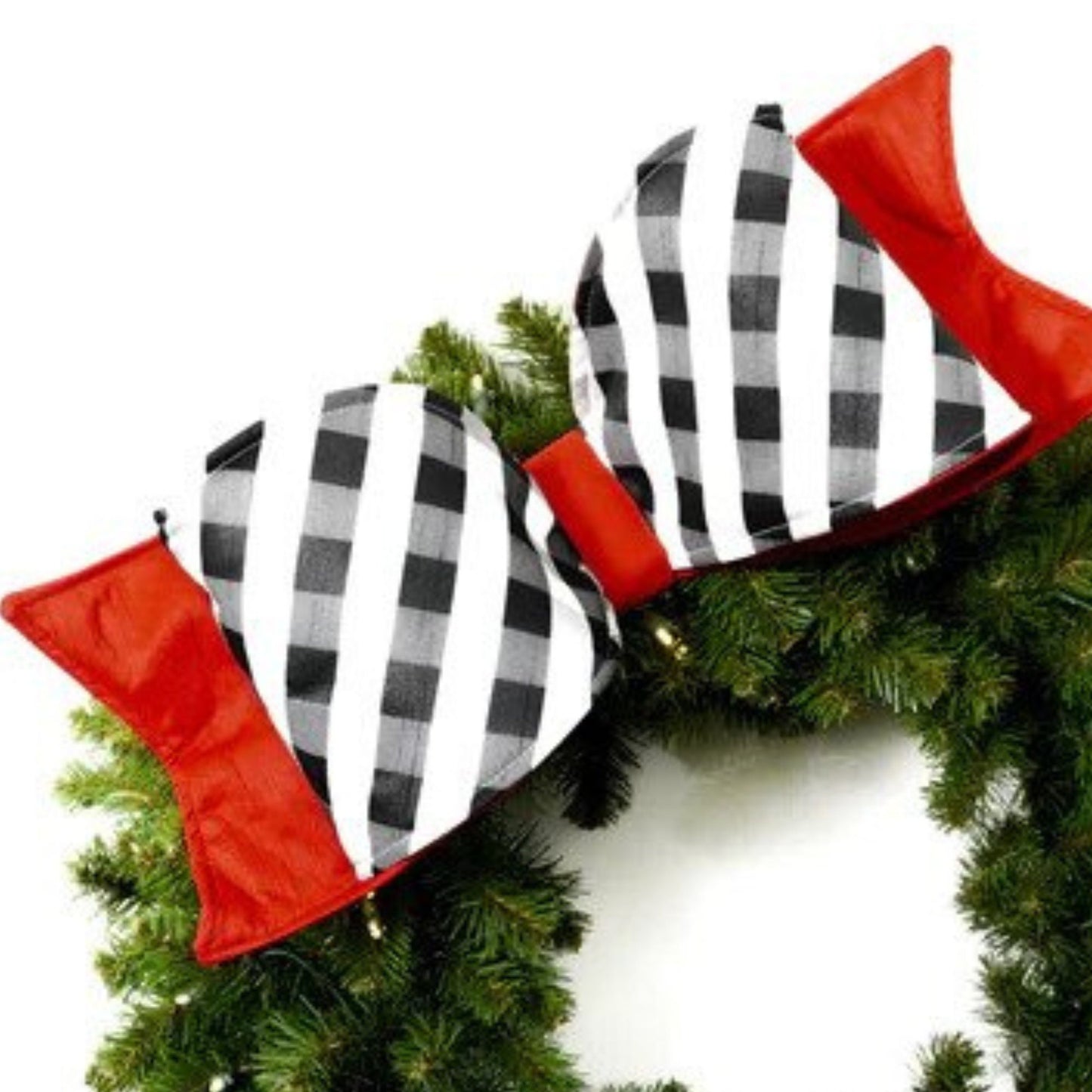 22" Oversized White & Black Checkered Velvet Bow, Farrisilk Bow,Tree Bow, Christmas Wreath Bow