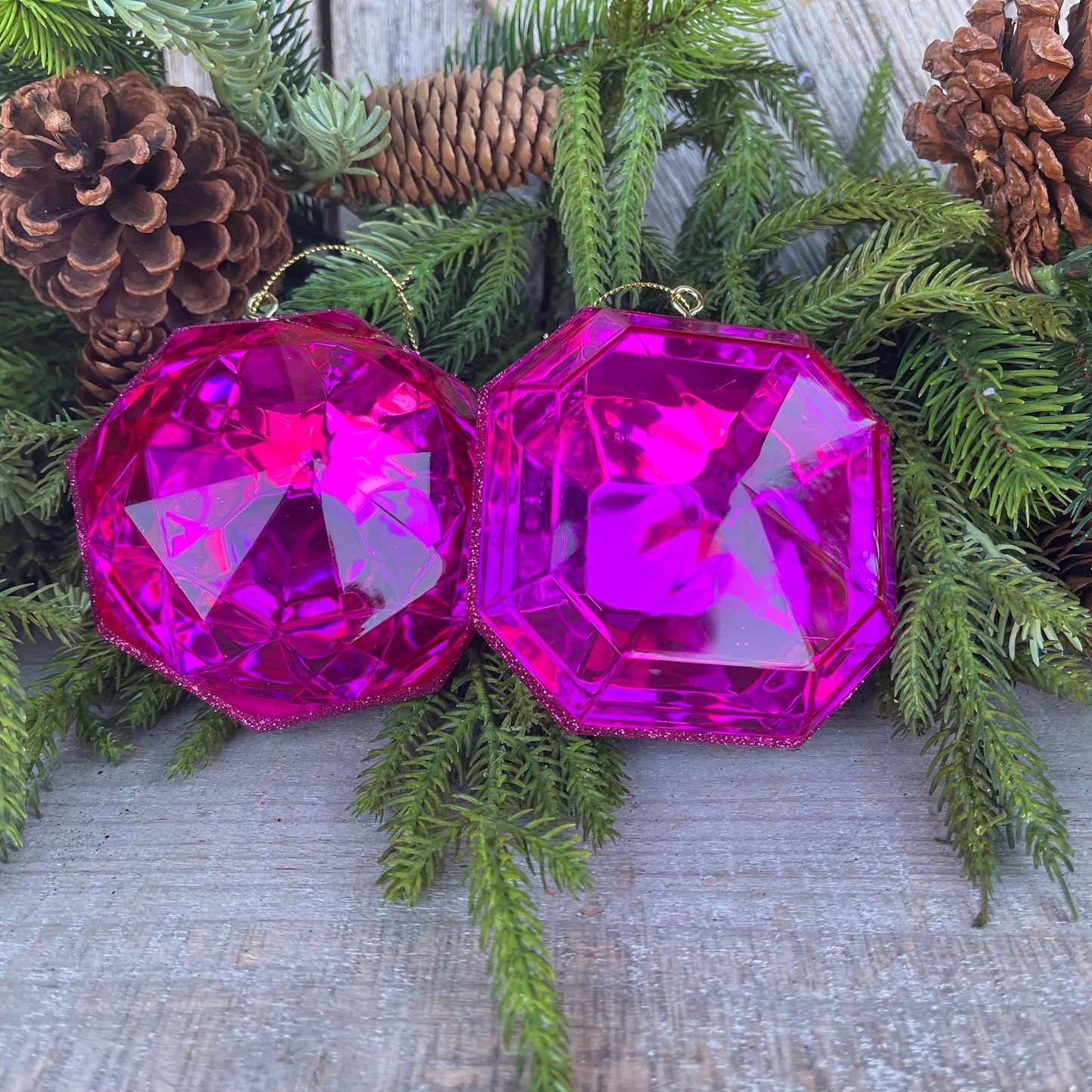 Set of 2 5" Hot Pink Jewel Ornament, Jewel Oramnet