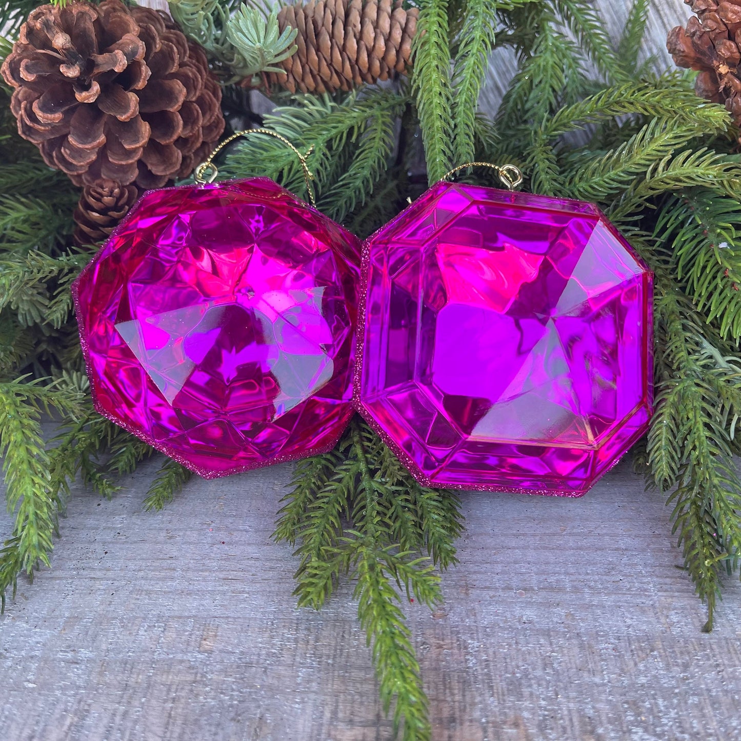 Set of 2 5" Hot Pink Jewel Ornament, Jewel Oramnet