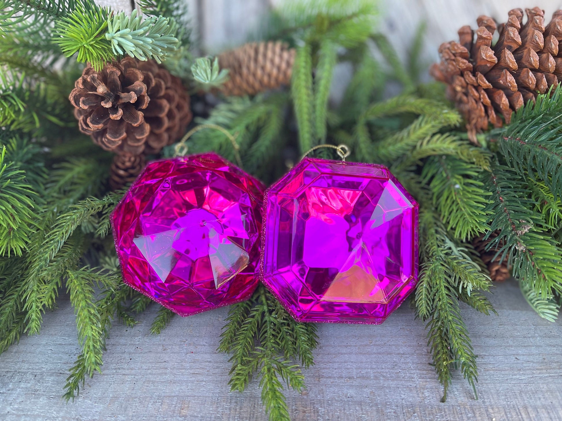 Set of 2 5" Hot Pink Jewel Ornament, Jewel Oramnet