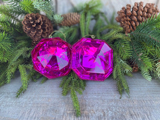 Set of 2 5" Hot Pink Jewel Ornament, Jewel Oramnet