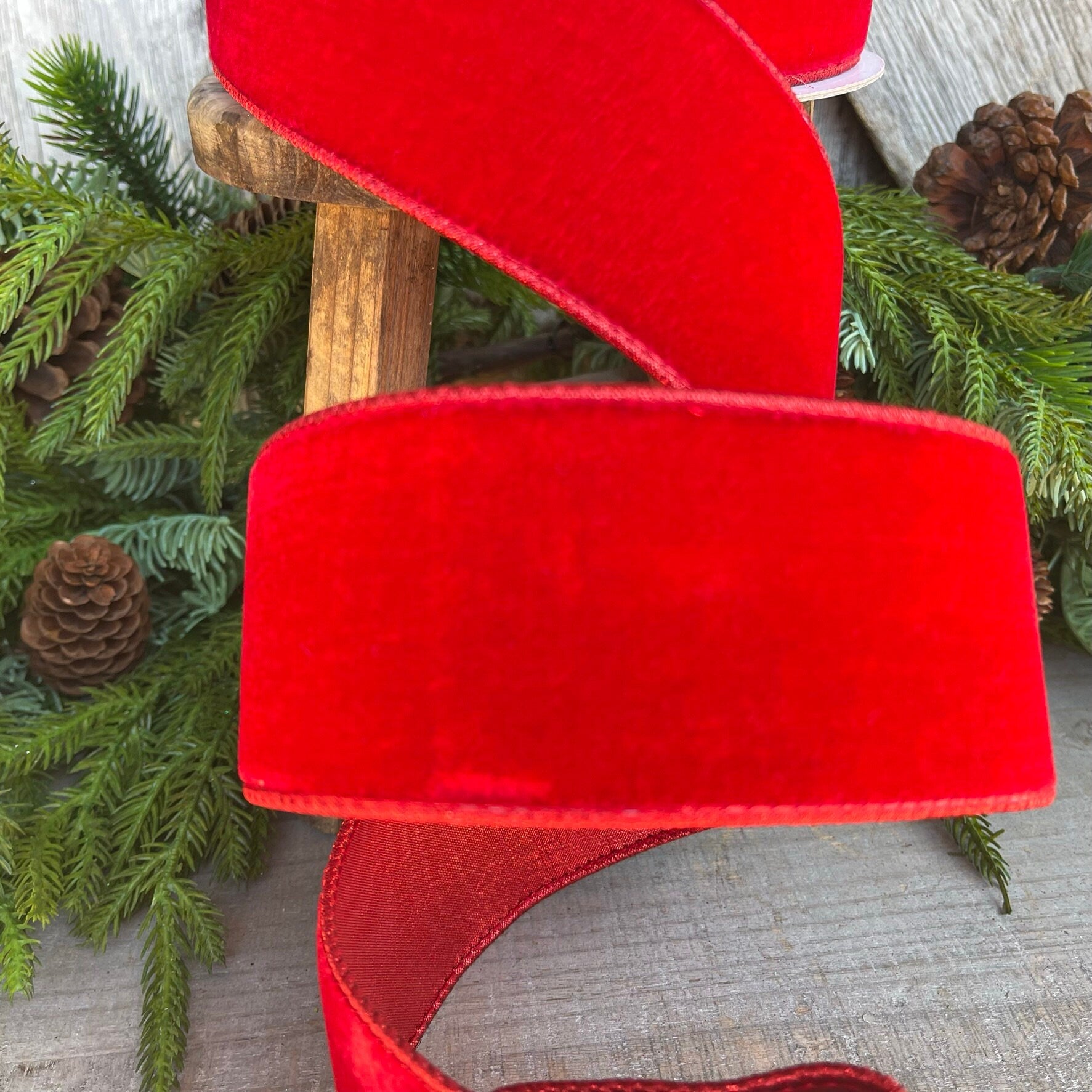 2.5" Farrisilk Red Velvet, Christmas Tree Ribbon, Wreath Ribbon