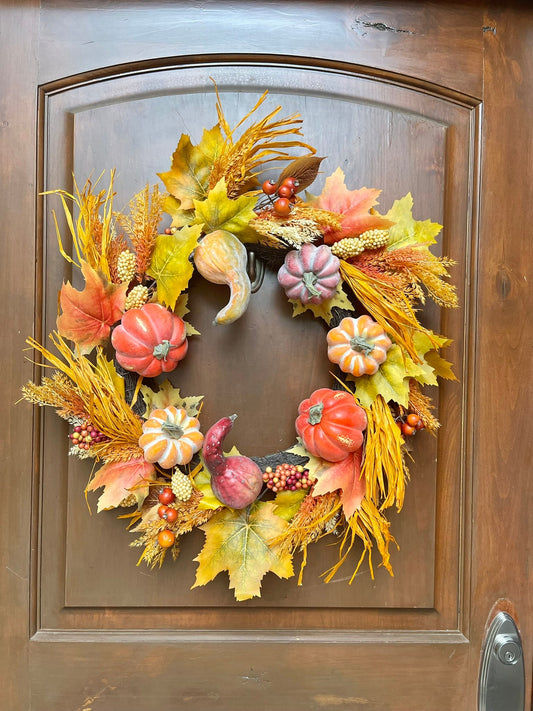 24" Pumpkin Wreath for Front Door, Fall Wreath, Fall Front Door