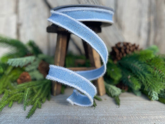 1" Blue Frosty Burlap, Farrisilk Ribbon, Christmas Ribbon