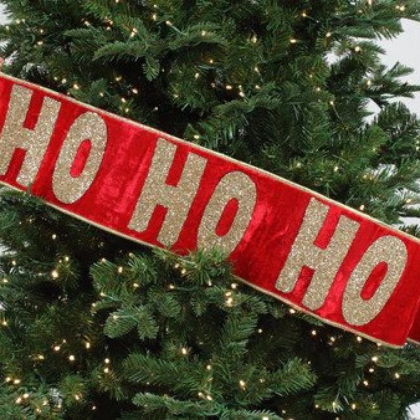 Ho Ho Ho Banner, Christmas Tree Banner, Red Velvet Banner for Tree