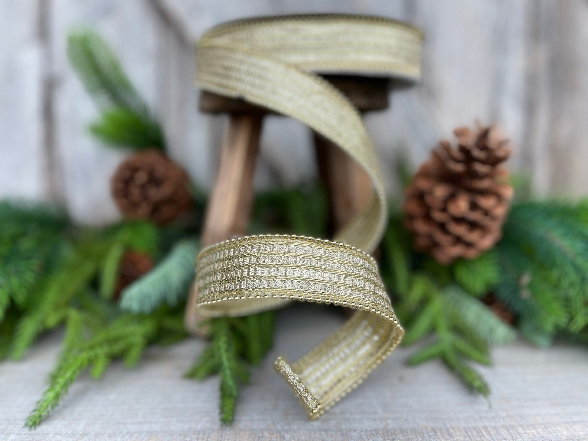 1" Gold Metallic Ribbon, Farrisilk Ribbon, Gold Metallic Jingle Ribbon