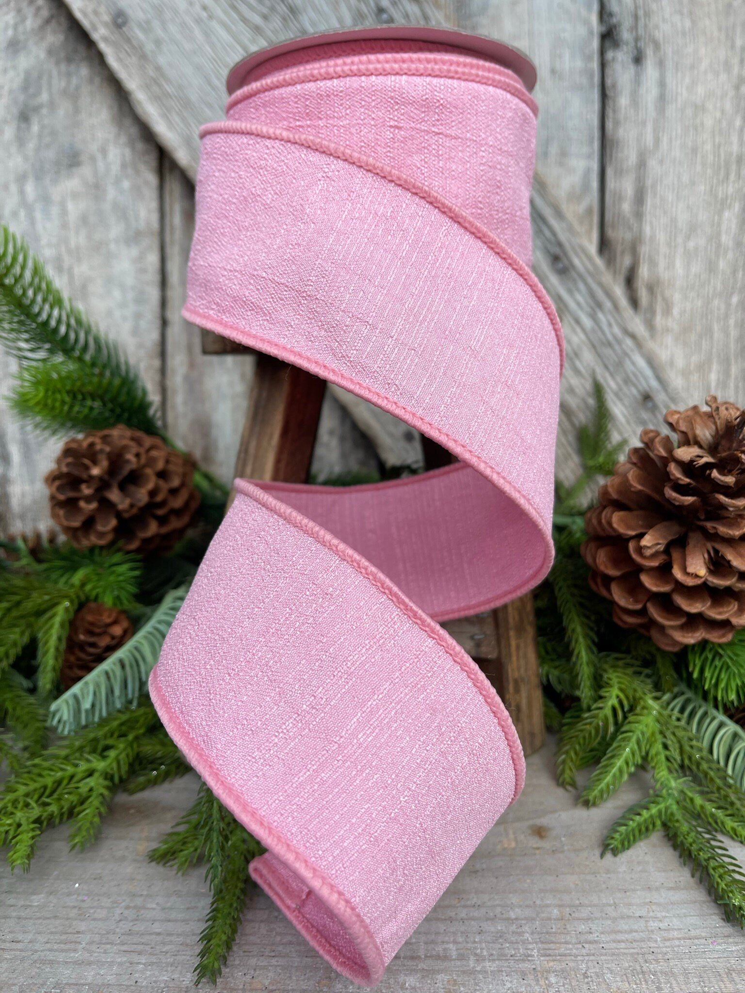 2.5” Pink Shabby Silk Ribbon, Farrisilk ribbon, wired ribbon