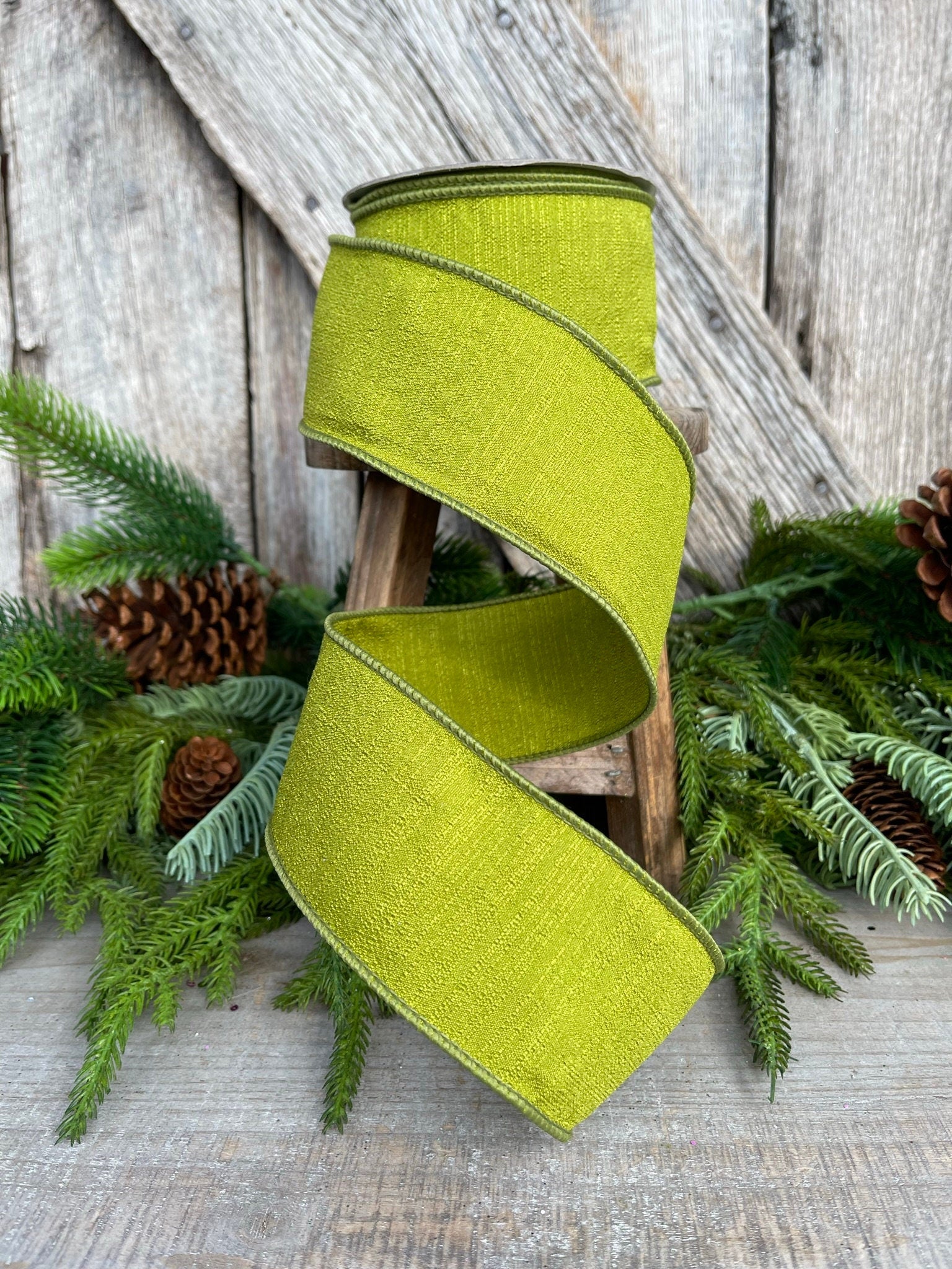 2.5" Olive Ribbon, Farrisilk Shabby Silk