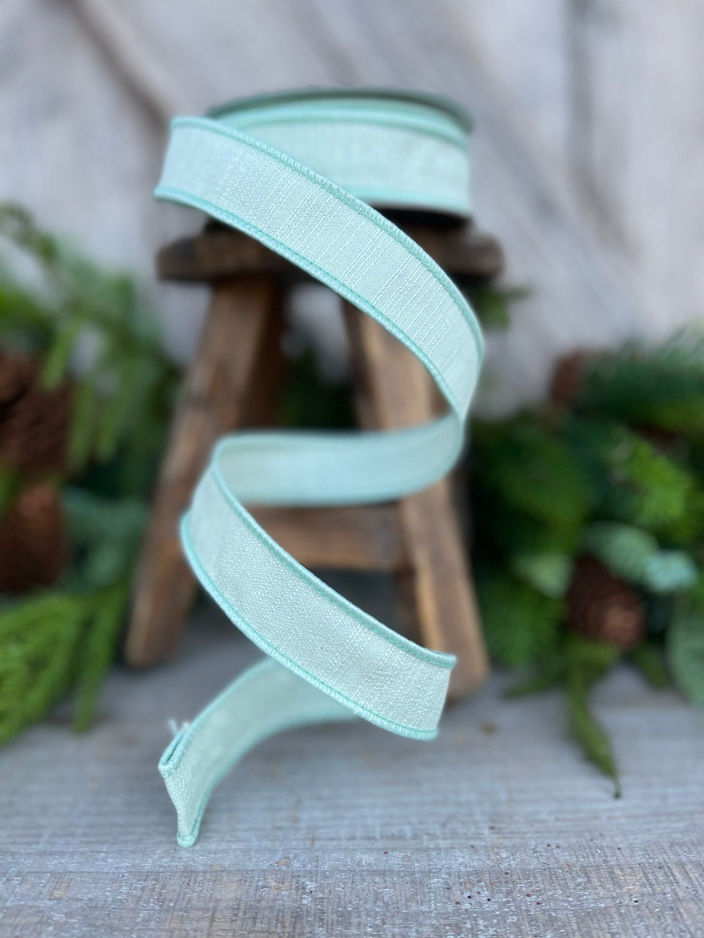 1" Sage Green Ribbon, Farrisilk Shabby Silk, 1 inch ribbon