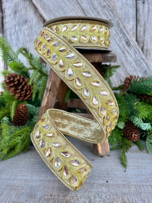 1.5" Gold Jeweled Ribbon, Farrisilk Ribbon