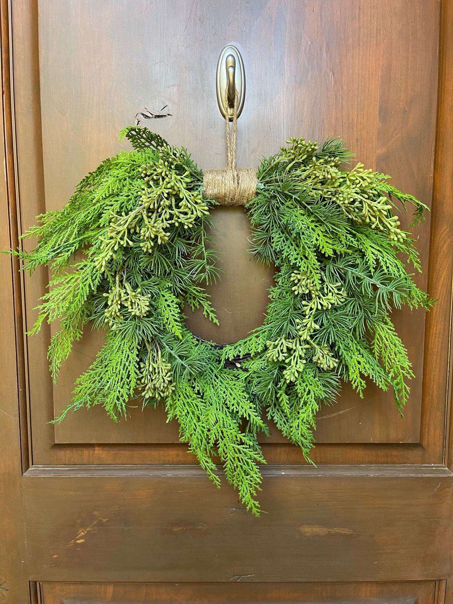 22" Natural Touch Cedar Heart Shape Hanging Wreath, Cedar Wreath