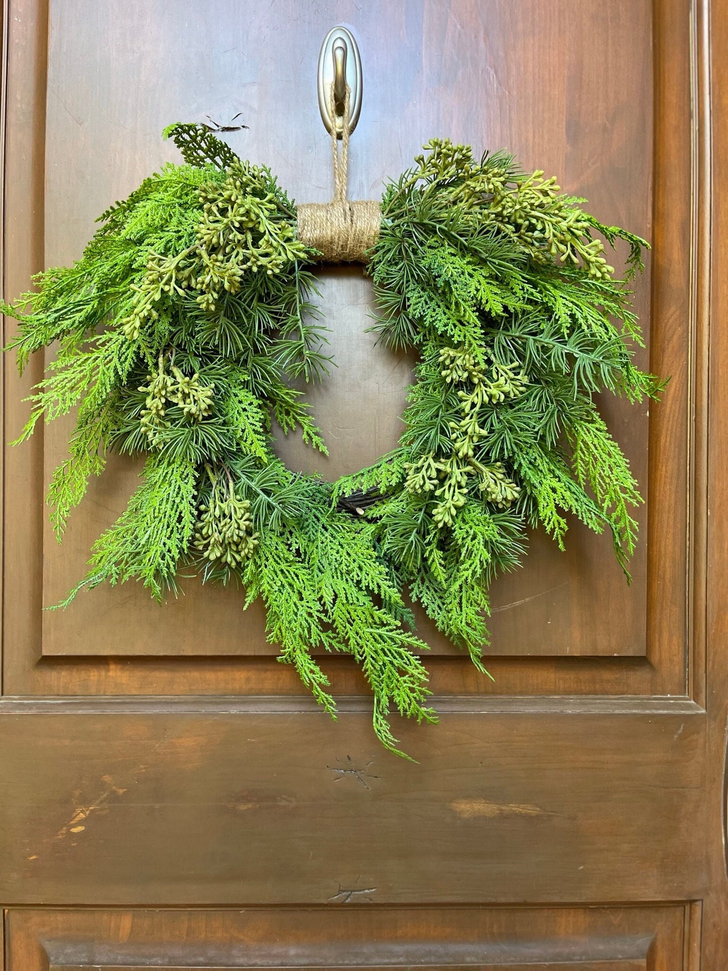 22" Natural Touch Cedar Heart Shape Hanging Wreath, Cedar Wreath