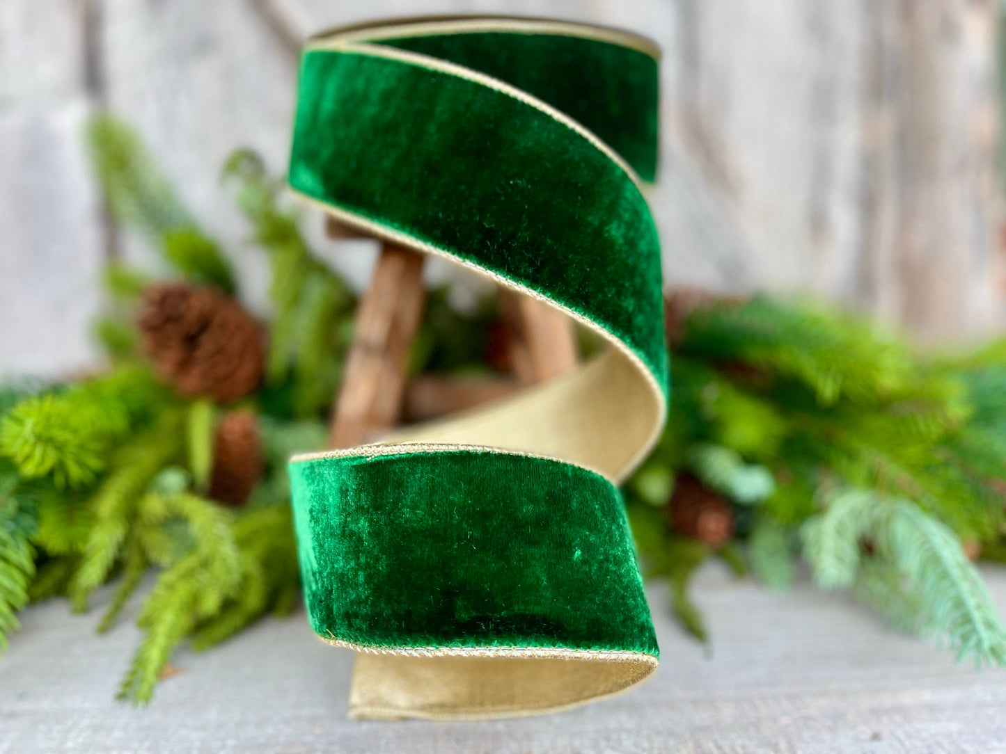 2.5" Emerald Green Flashy Velvet, Farrisilk Ribbon, Wired Ribbon