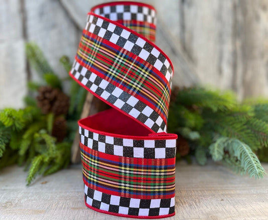 4" Christmas Checks and Plaid Ribbon, Farrisilk ribbon