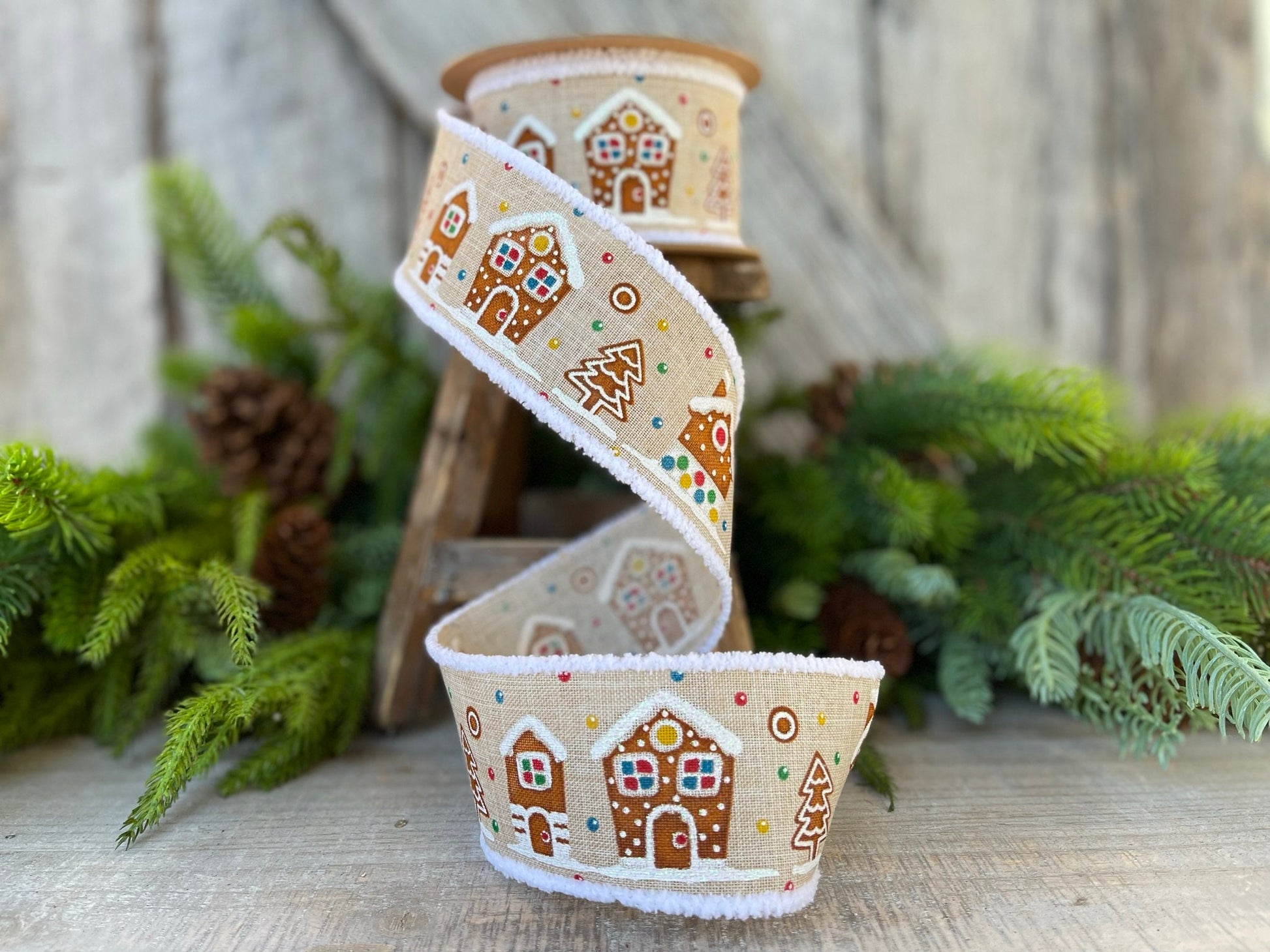 2.5" Gingerbread ribbon, Christmas ribbon