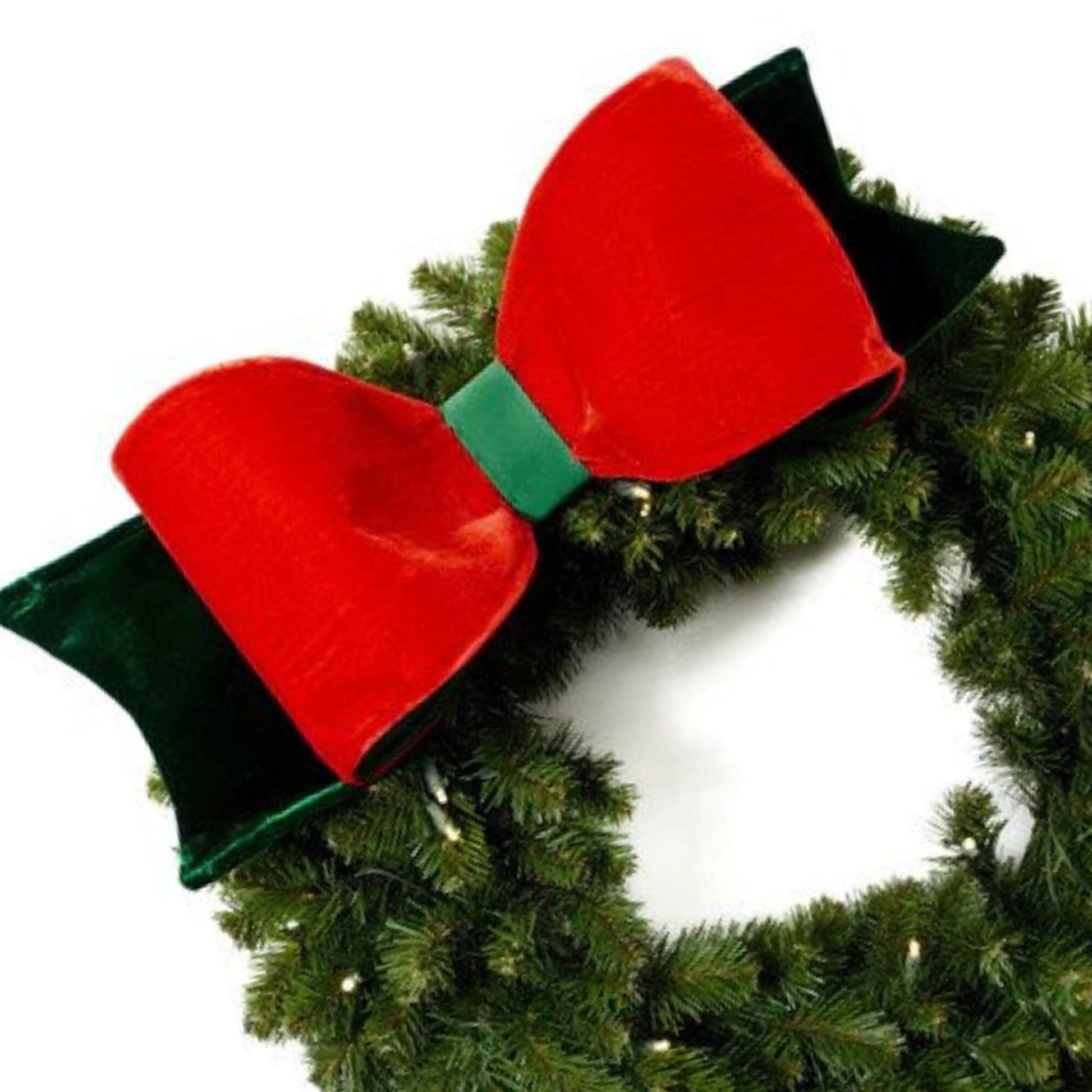 22" Oversized Red & Green Velvet Bow, Farrisilk Bow, Christmas Tree Bow