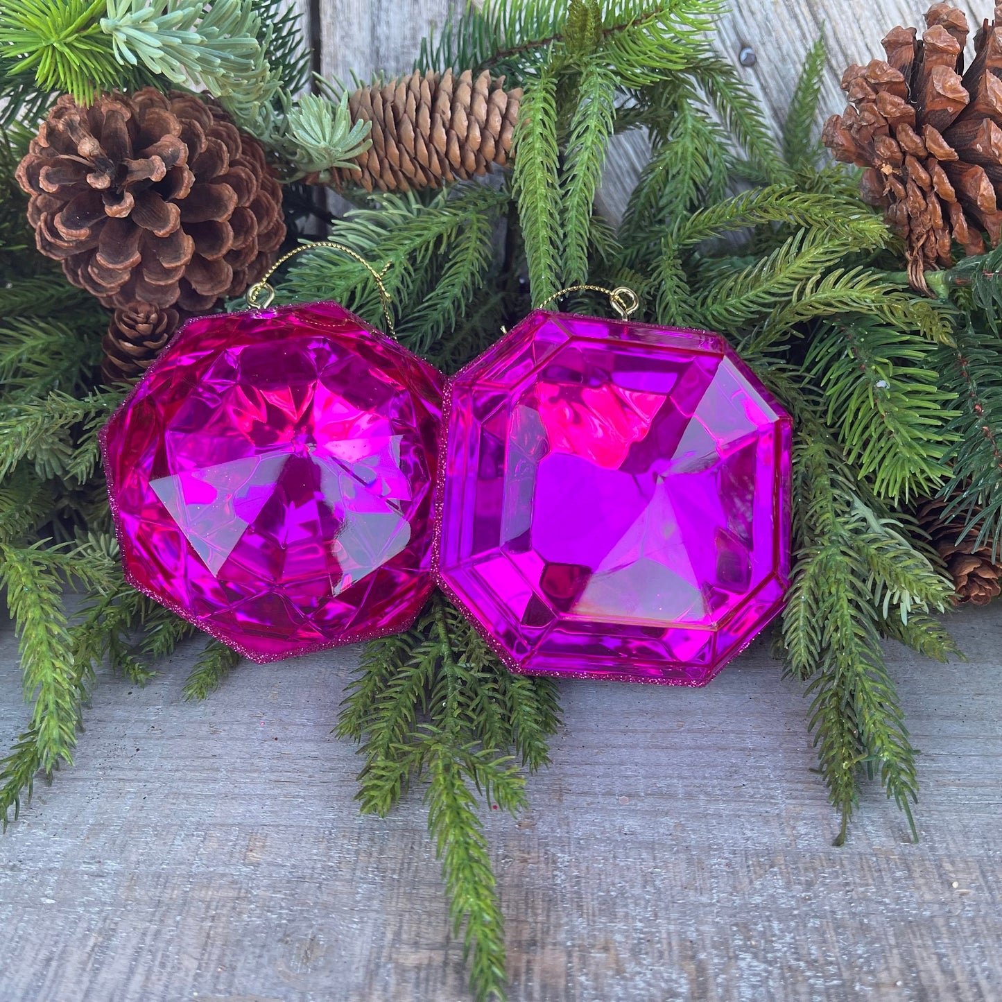 Set of 2 5" Hot Pink Jewel Ornament, Jewel Oramnet