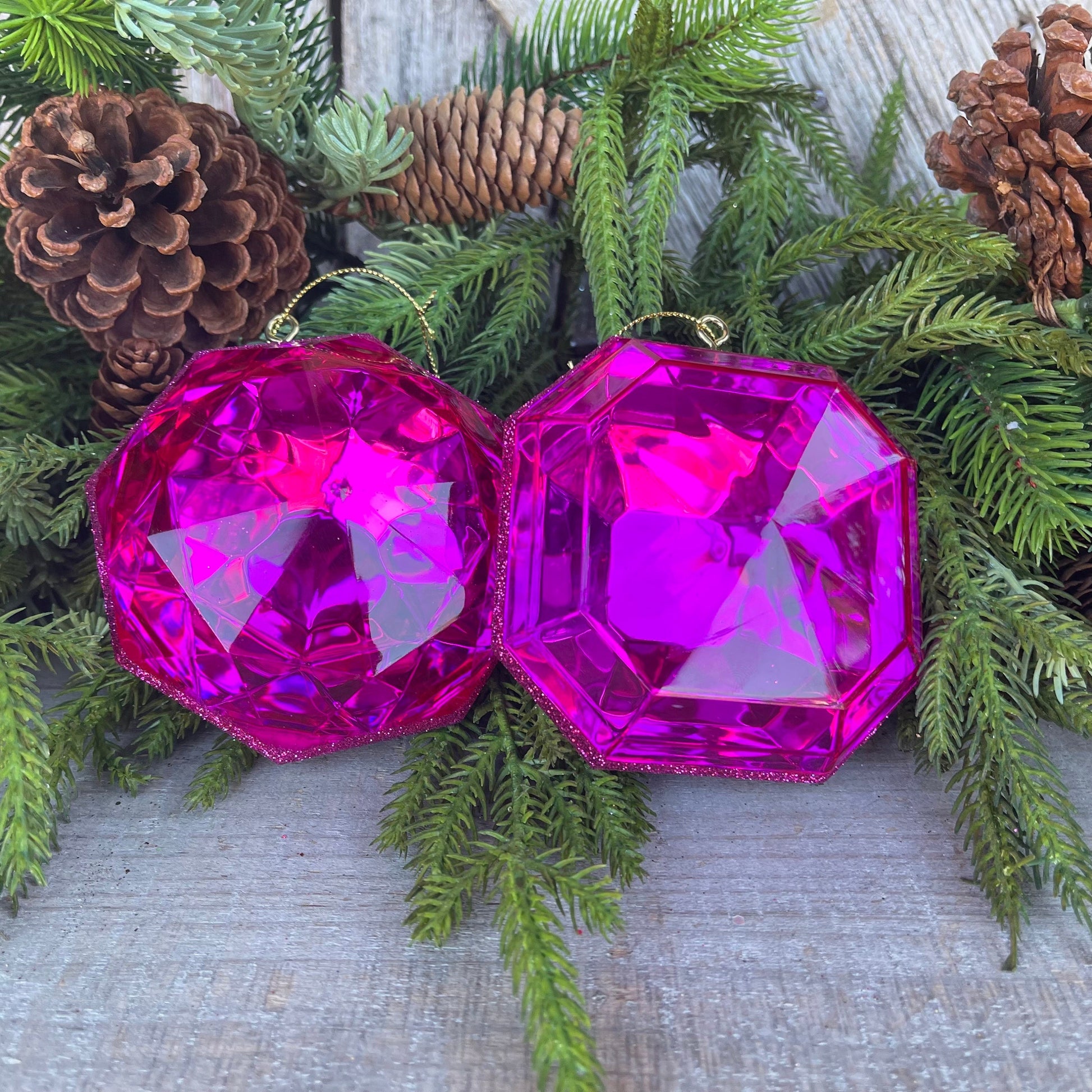 Set of 2 5" Hot Pink Jewel Ornament, Jewel Oramnet