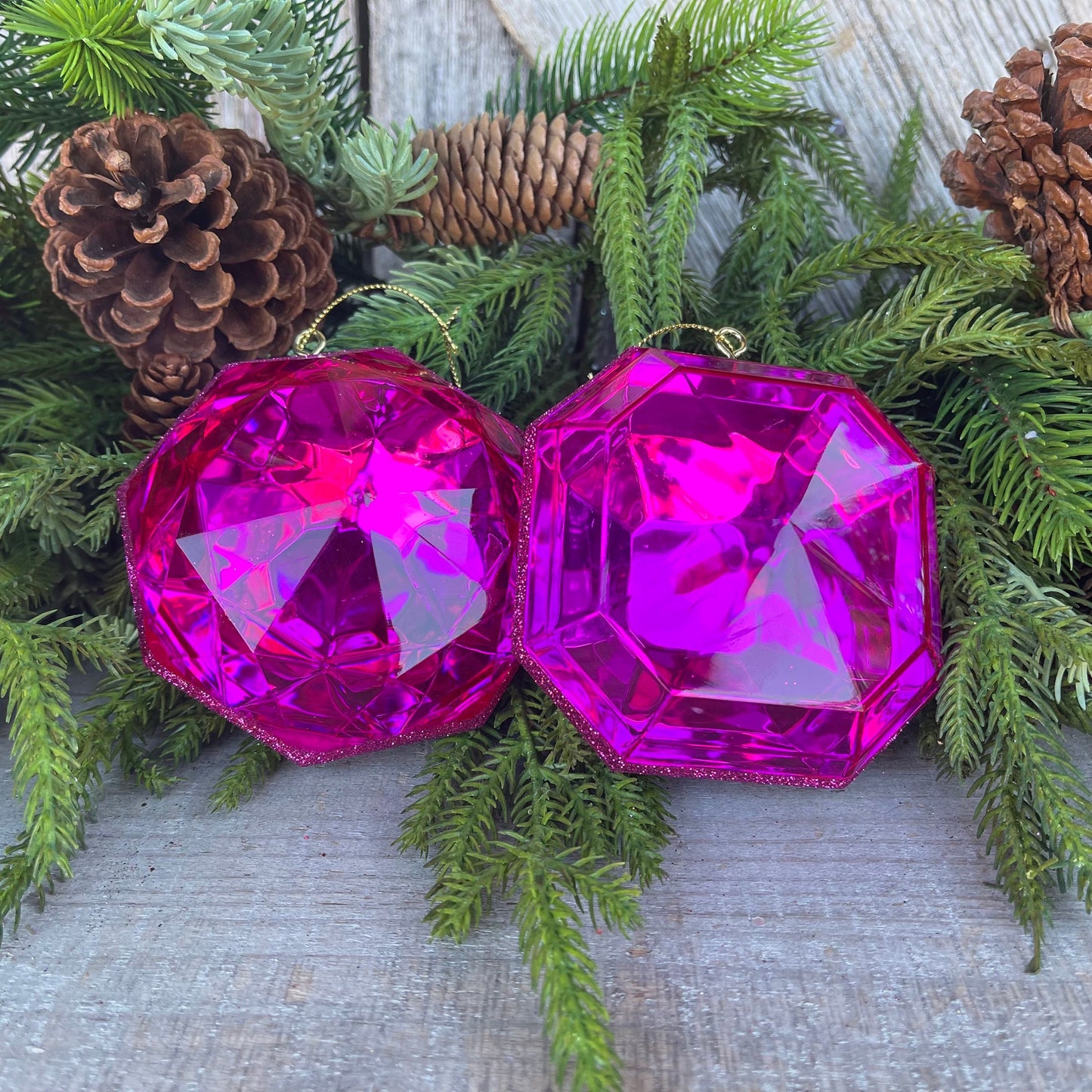 Set of 2 5" Hot Pink Jewel Ornament, Jewel Oramnet