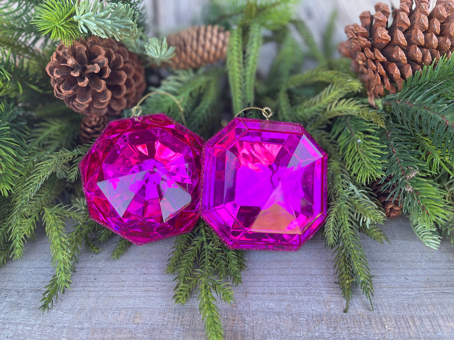 Set of 2 5" Hot Pink Jewel Ornament, Jewel Oramnet