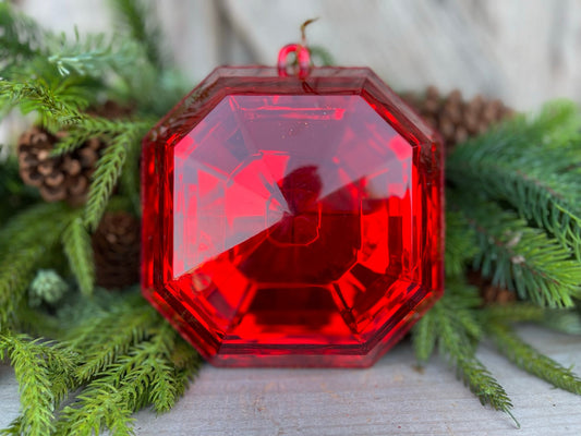 6" Red Square Jewel, Christmas Jewel Ornament