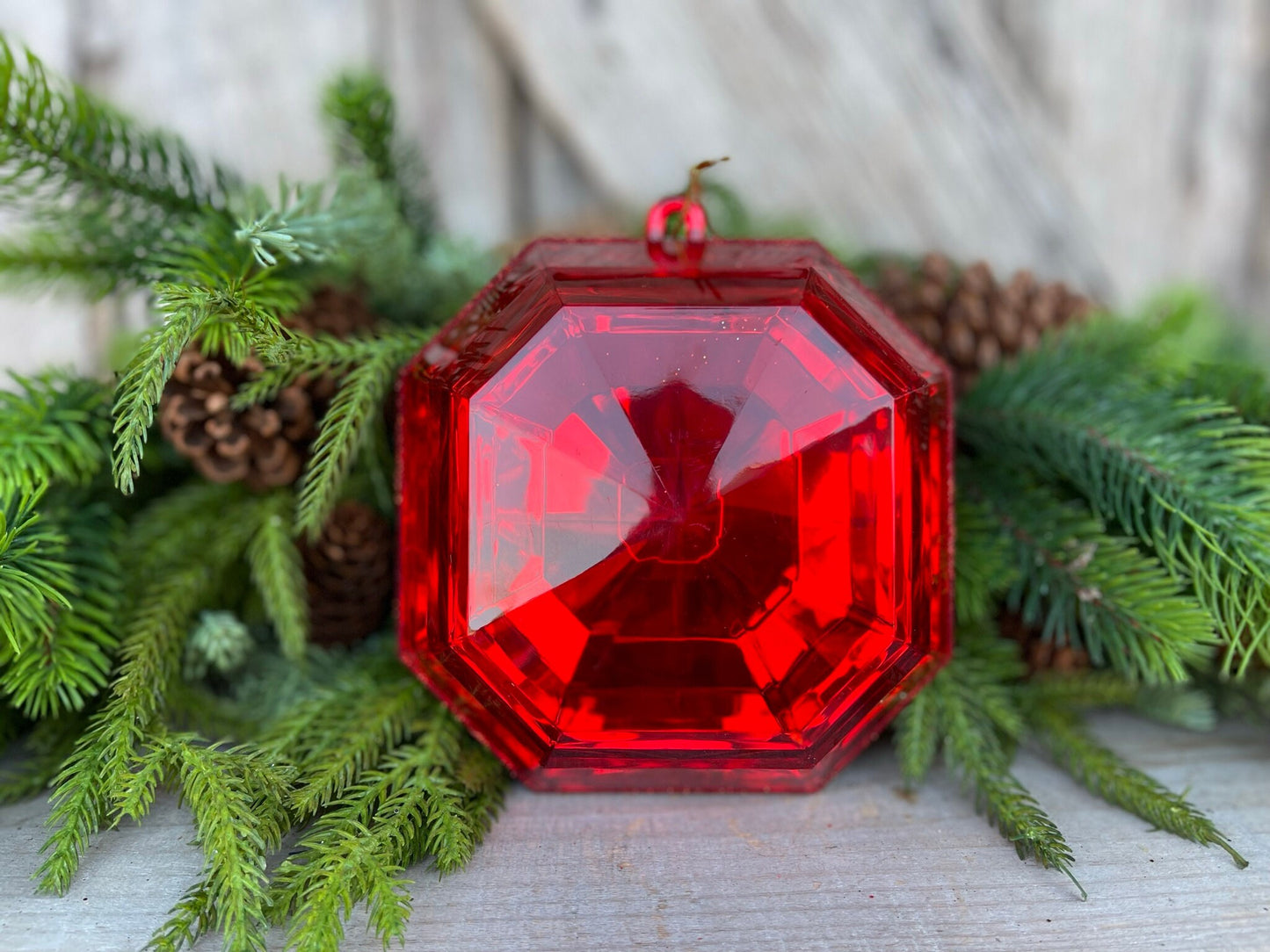 6" Red Square Jewel, Christmas Jewel Ornament, Farrisilk jewel, Gem Ornament, Christmas Ornament, Red Emerald Cut Diamond Christmas Ornament