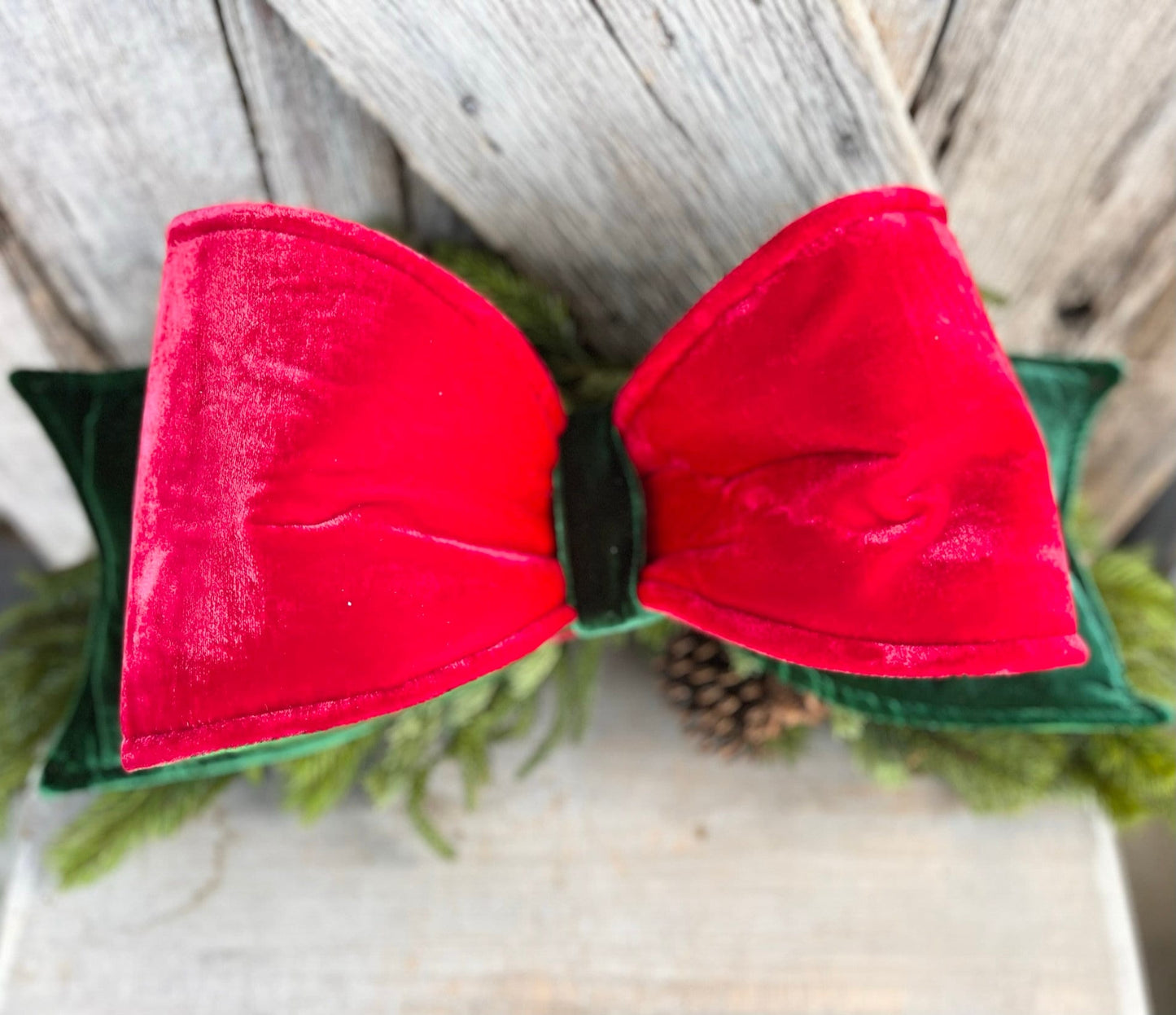 22" Oversized Red & Green Velvet Bow, Farrisilk Bow, Christmas Tree Bow