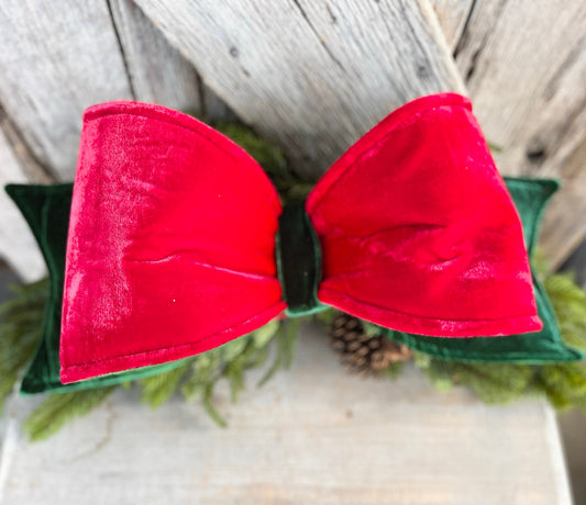 22" Oversized Red & Green Velvet Bow, Farrisilk Bow