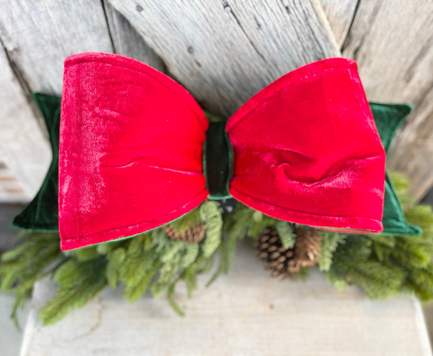 22" Oversized Red & Green Velvet Bow, Farrisilk Bow, Christmas Tree Bow