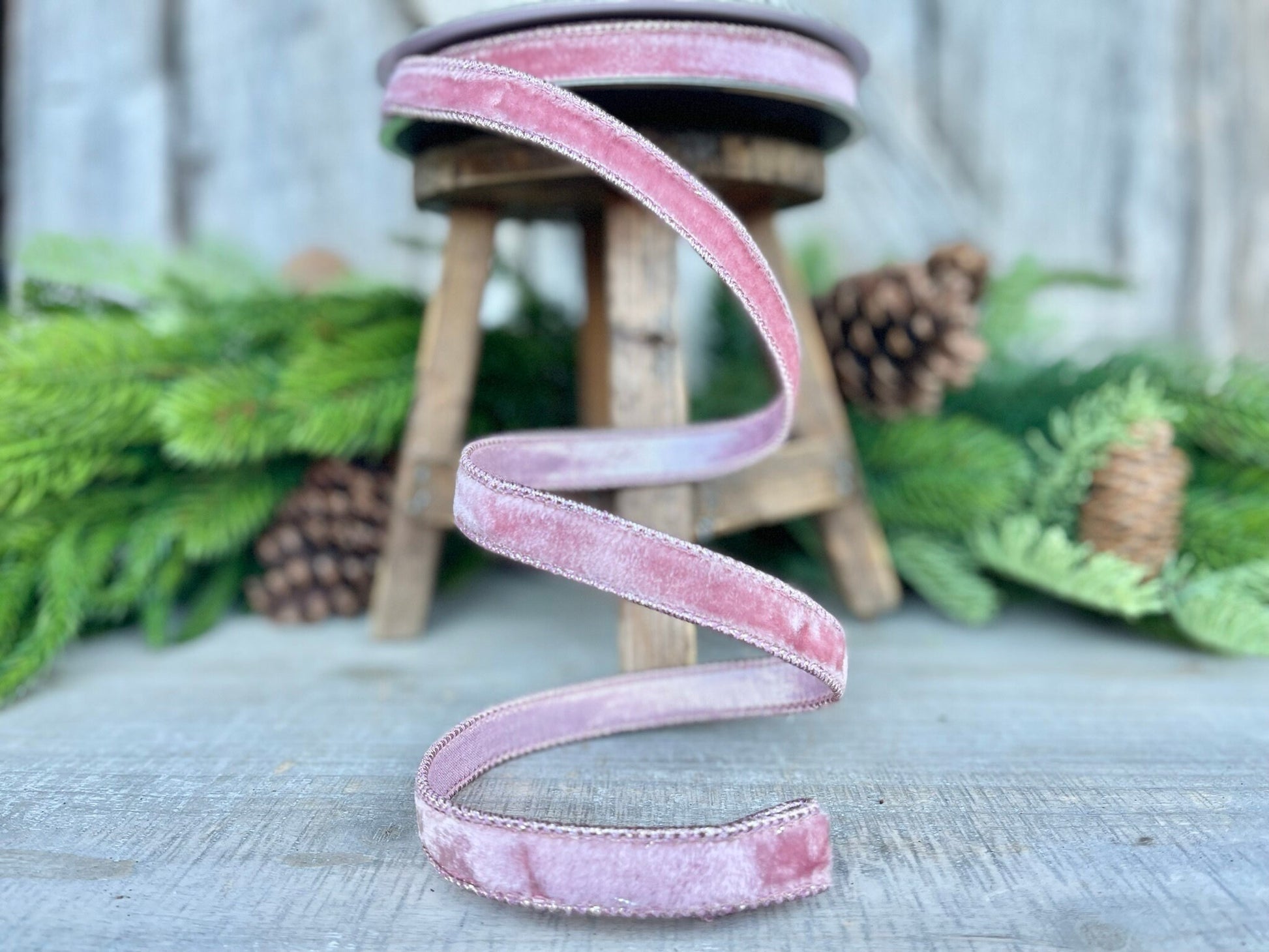 3/4" Pink Velvet Luster Ribbon, Farrisilk, Wired Velvet Ribbon