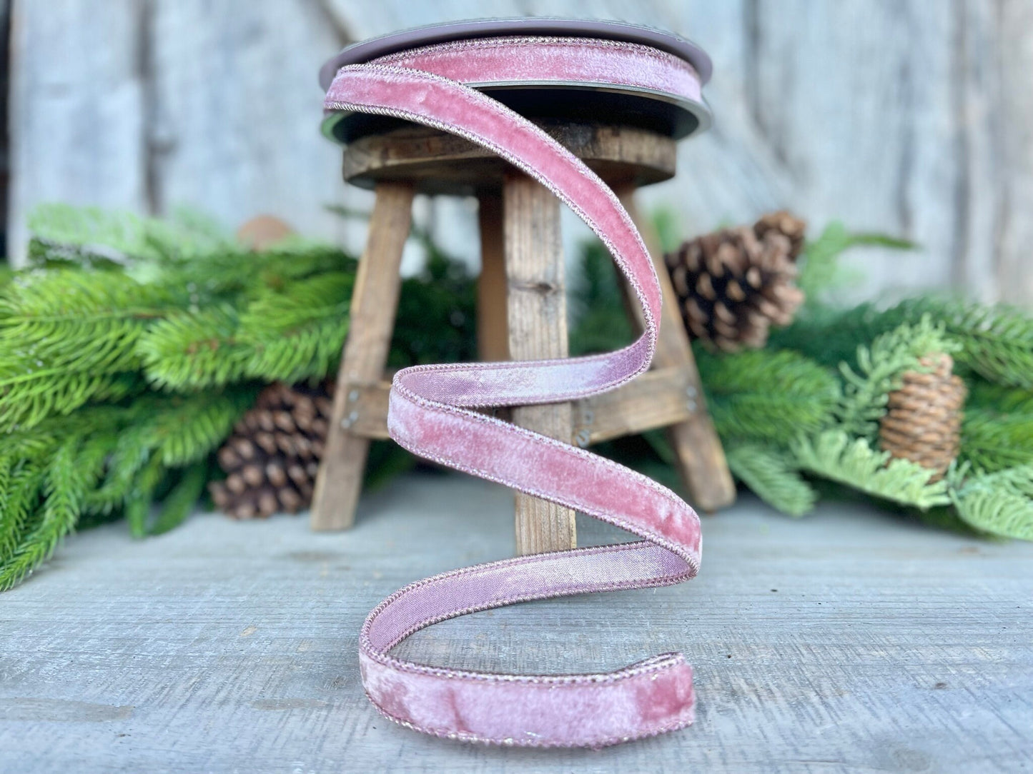 3/4" Pink Velvet Luster Ribbon, Farrisilk, Wired Velvet Ribbon