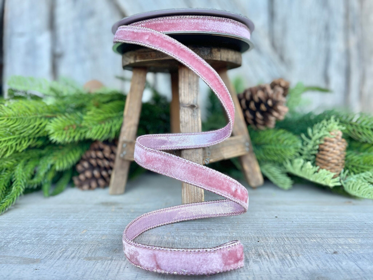 3/4" Pink Velvet Luster Ribbon, Farrisilk, Wired Velvet Ribbon