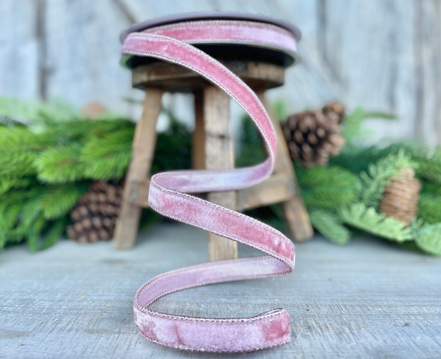 3/4" Pink Velvet Luster Ribbon, Farrisilk, Wired Velvet Ribbon